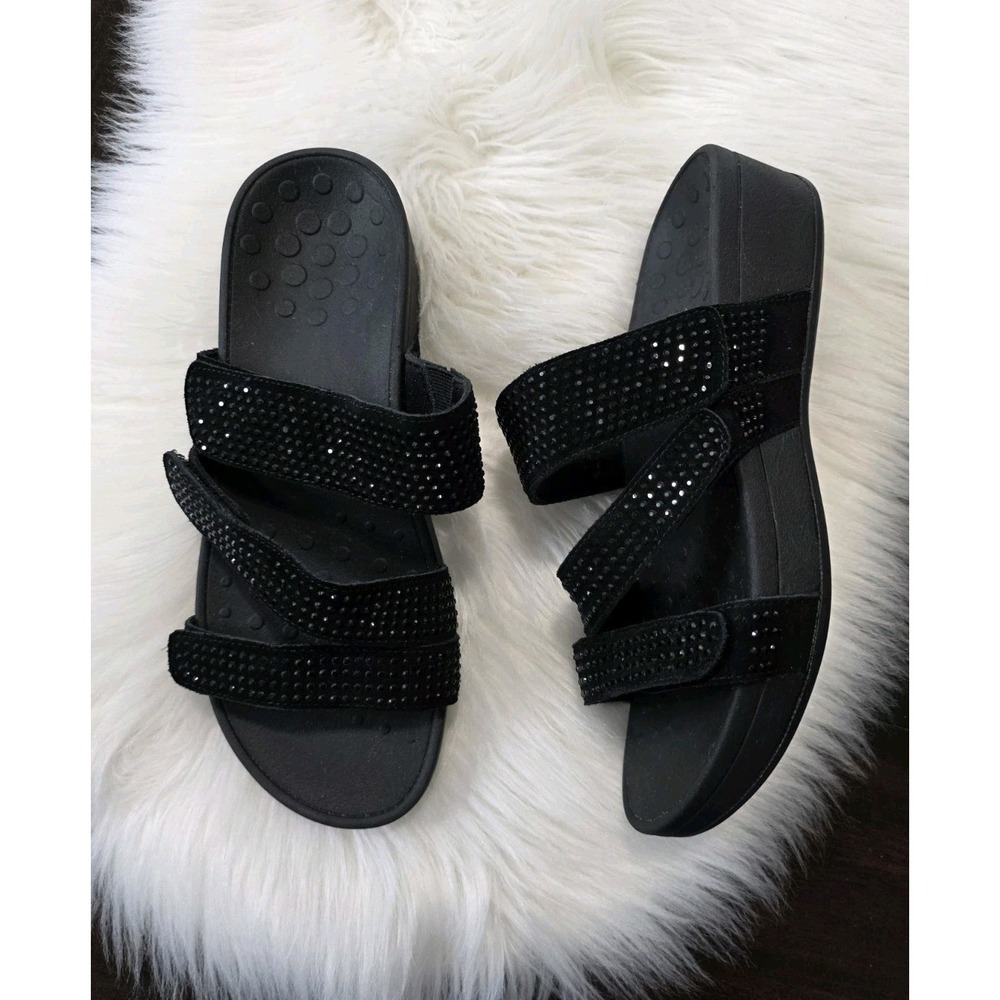 VIONIC Alexis Rhinestone Black Slide Sandals Women's Size 9